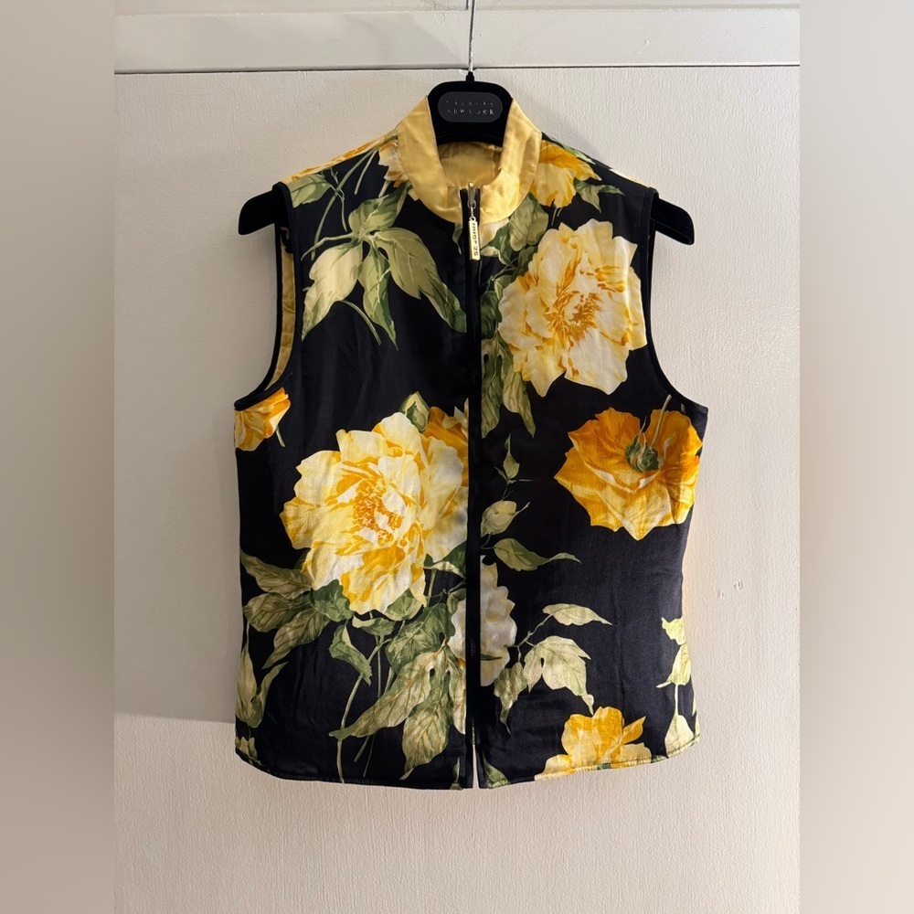 St. John Black Yellow Sport Floral Double Sided Vest Small